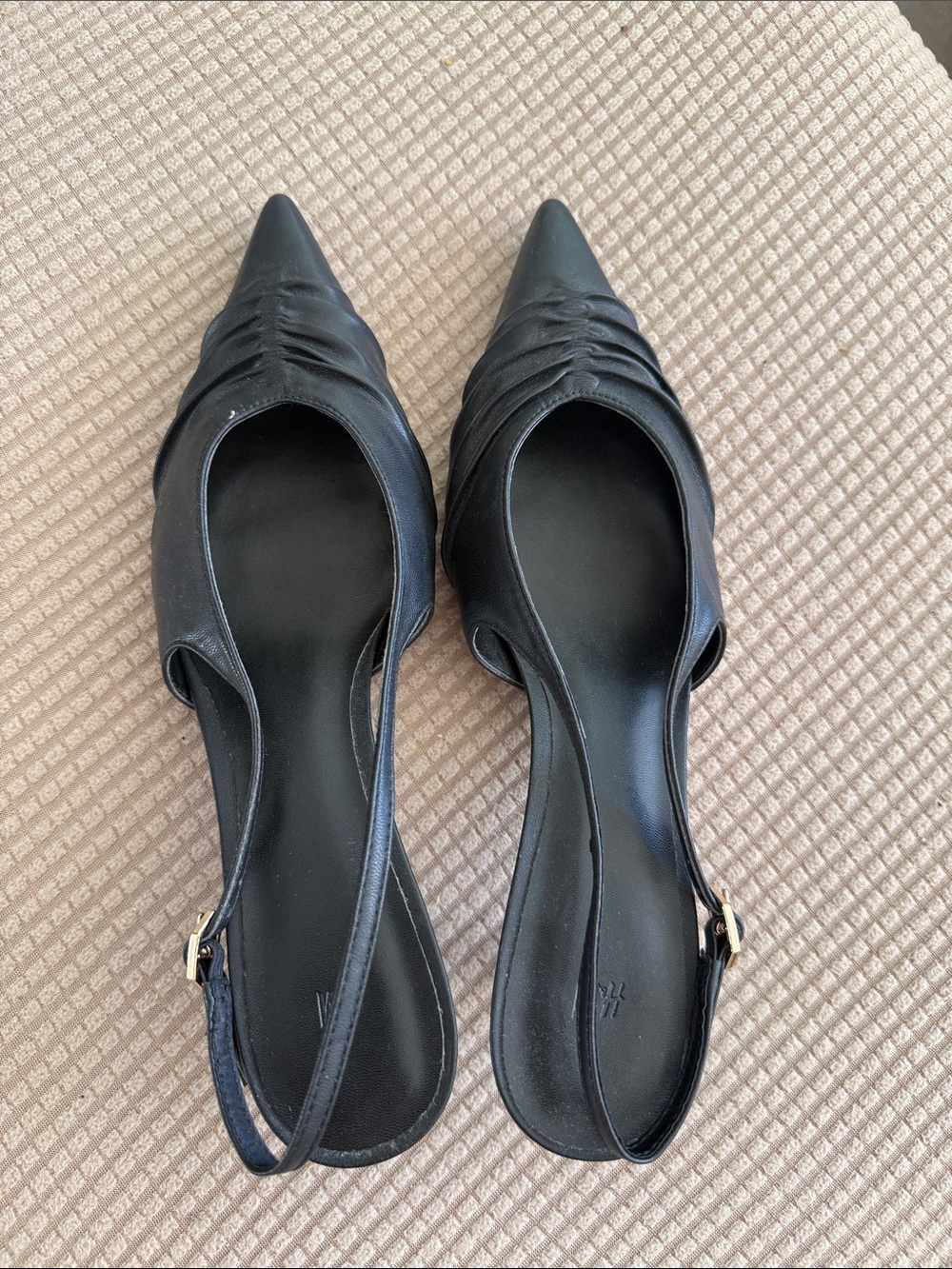 H&M NEW Black Pointed Faux Leather  Slingback Kitten Heel Pumps